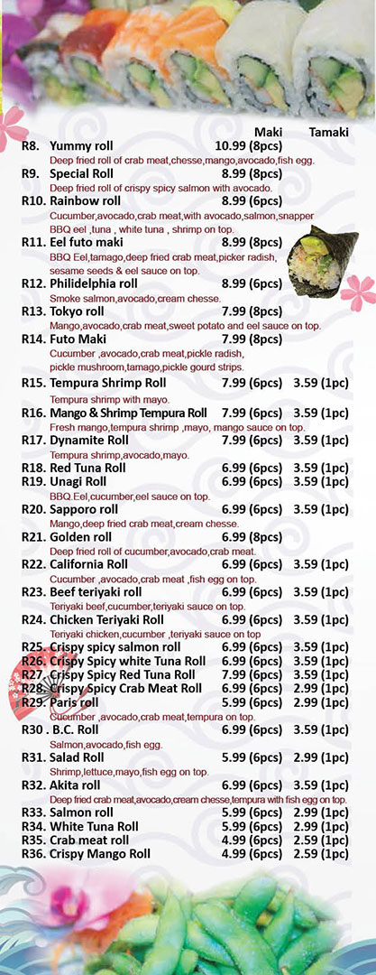 Menu Hokkaido Sushi Ottawa On